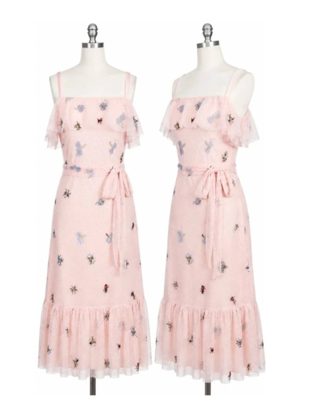 Betsey Johnson Pink Embroidered Mesh Midi Dress - Cottagecore Fairycore Size 4